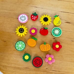 15 Crocs Clogs PVC Charms, Jibbitz Style Plug Shoe Charms Sunflowers/ Fruits